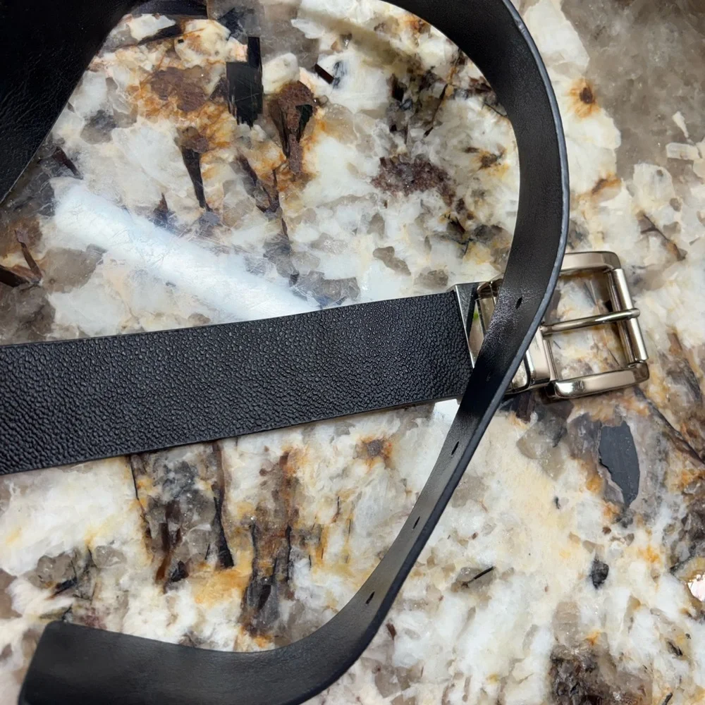 Michael Kors Black Leather Belt with Silver Buckle